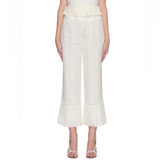 Cult Gaia elle grid straight leg linen pant flare hidden zip - Picture 2 of 7